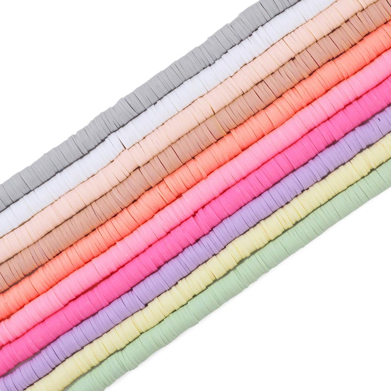 COIRIS 3400 Pcs Vinyl Heishi Beads Environmental Handmade Polymer Clay Spacer 6mm Disk Flat Beads for Surfer Chocker Necklace Bracelet Earrings Jewelry Making(RT-Macaroon Mix-6) - Image 1